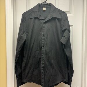 Plastix Idol Women’s Button Down Blouse – XL – Dark Grey Pinstripe